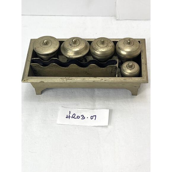 Vintage Betel Nut Box Kit Set 5 Lidded Canisters Divided Tray Indonesia Brass - Picture 9 of 10